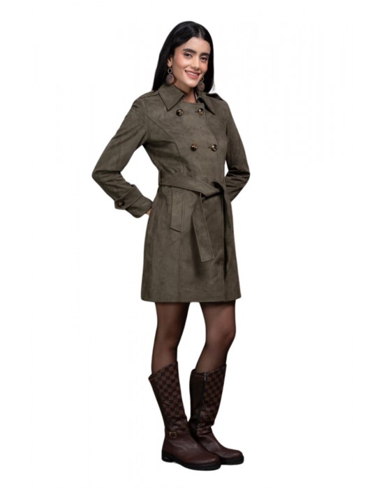 Women Double Breasted Coat Olive